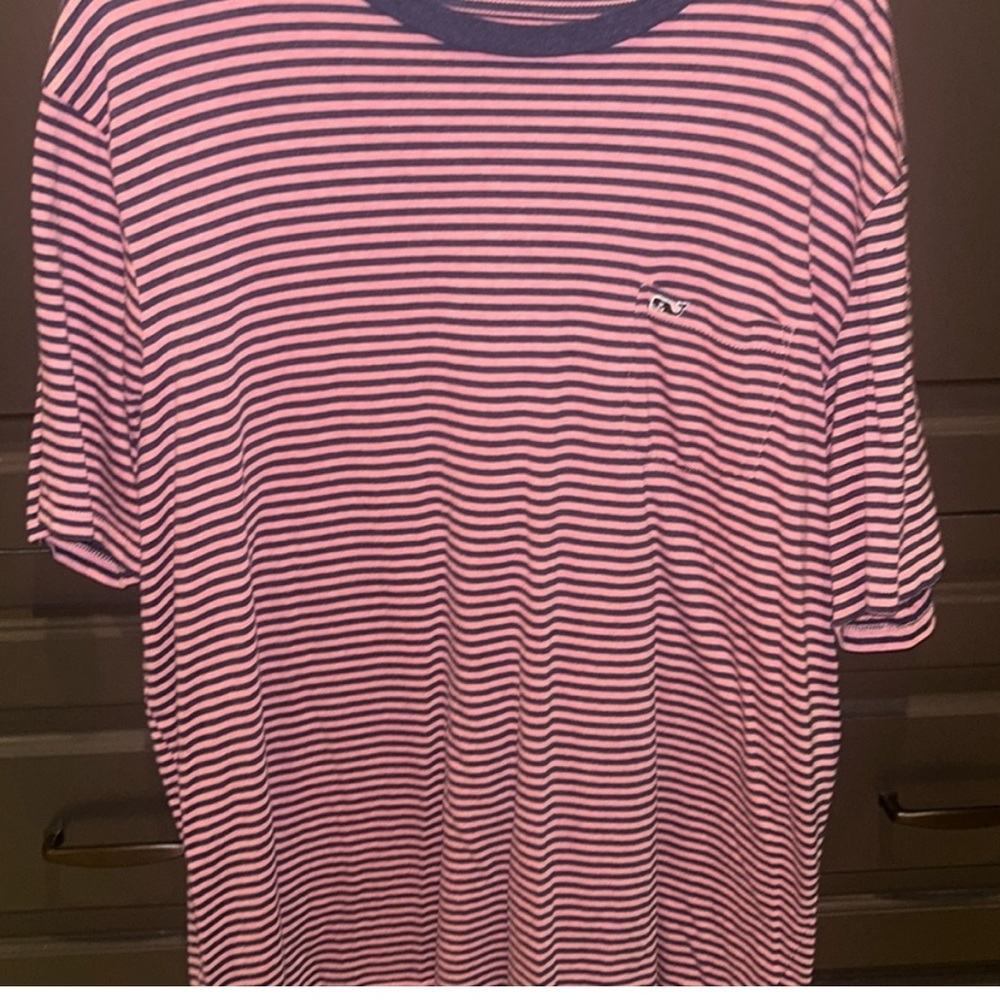 Vineyard Vines Pink and Navy Striped Tee